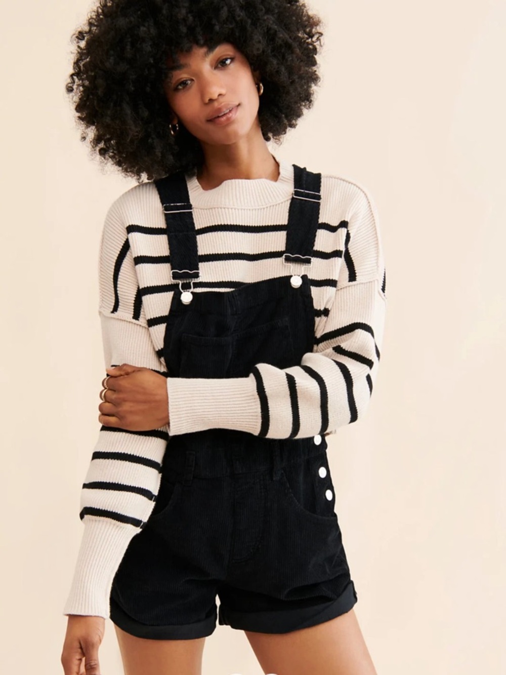 Free People We The Free Ziggy Black Corduroy Shortalls - Picture 3 of 12